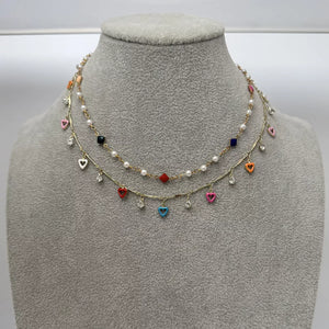 necklace featuring heart in red with Synthetic Pearl,18K Gold-Plated,Alloy,Resin,Zircon Care instructions: Avoid wear texture