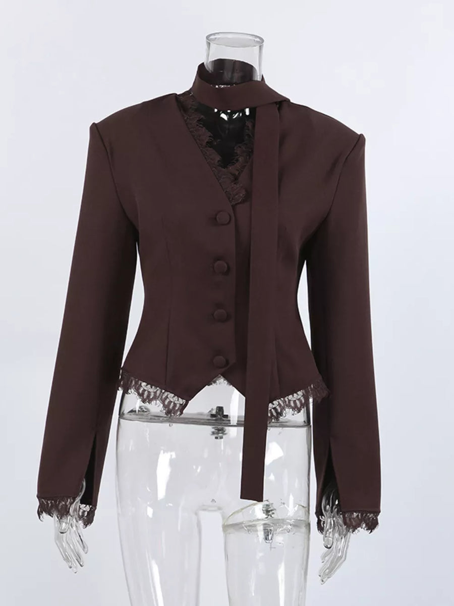 Black fitted blazer with v-neck