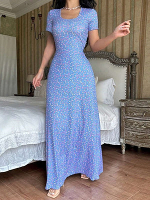 periwinkle maxi dress with ditsy floral and square neck