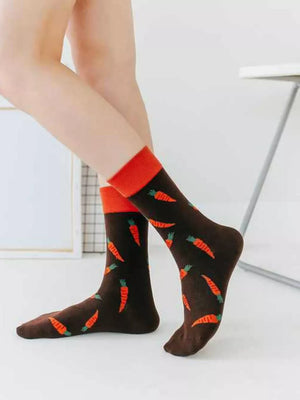 orange socks featuring contrast cuff and novelty print