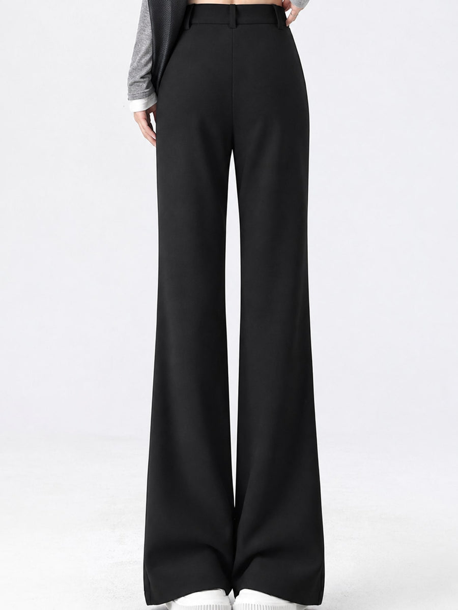 Black-Regular trousers with full-length and button and zip-front