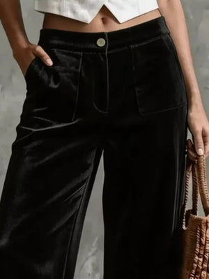 wide-leg pants in ivory with buttoned and full-length