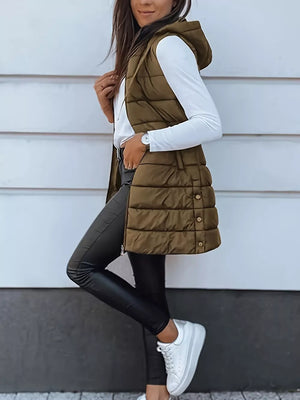 puffer vest in Black with lightweight and thigh-length