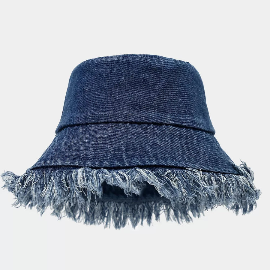hat in navy blue featuring frayed and relaxed fit