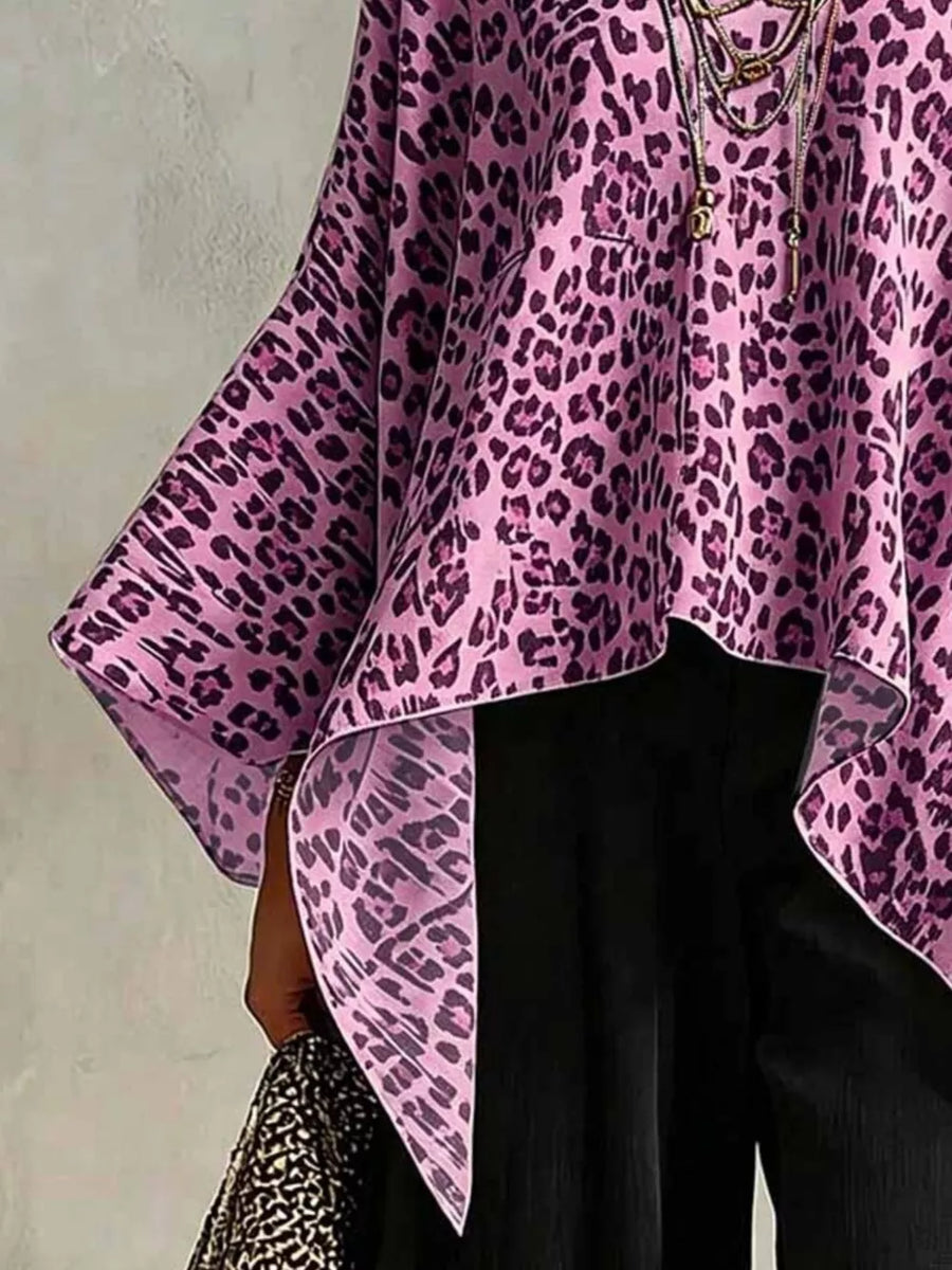 Full Size Leopard Print Asymmetrical Hem Top in Pink