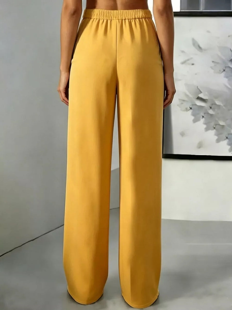 Deep Red wide-leg pants with full-length and button