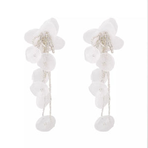 earrings featuring floral in blush pink with Rice pearls, Yarn Care instructions: 1 texture
