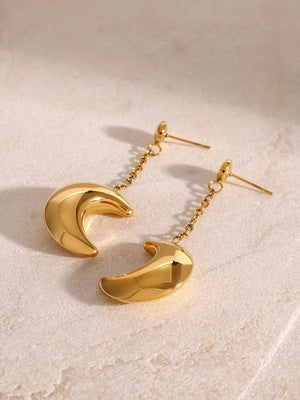 Gold celestial crescent drop earrings with chain detail