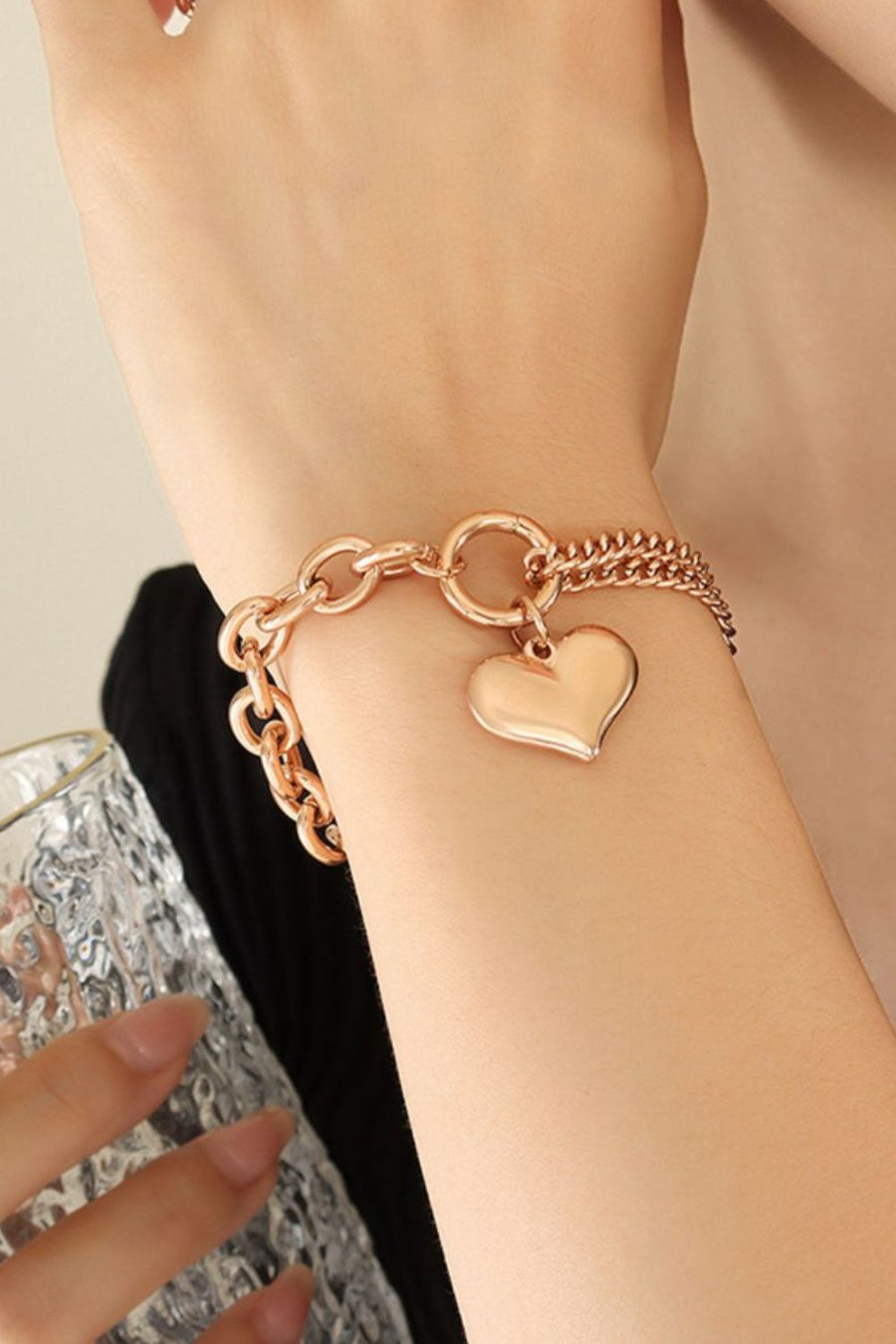 Rose gold chain bracelet with heart charm