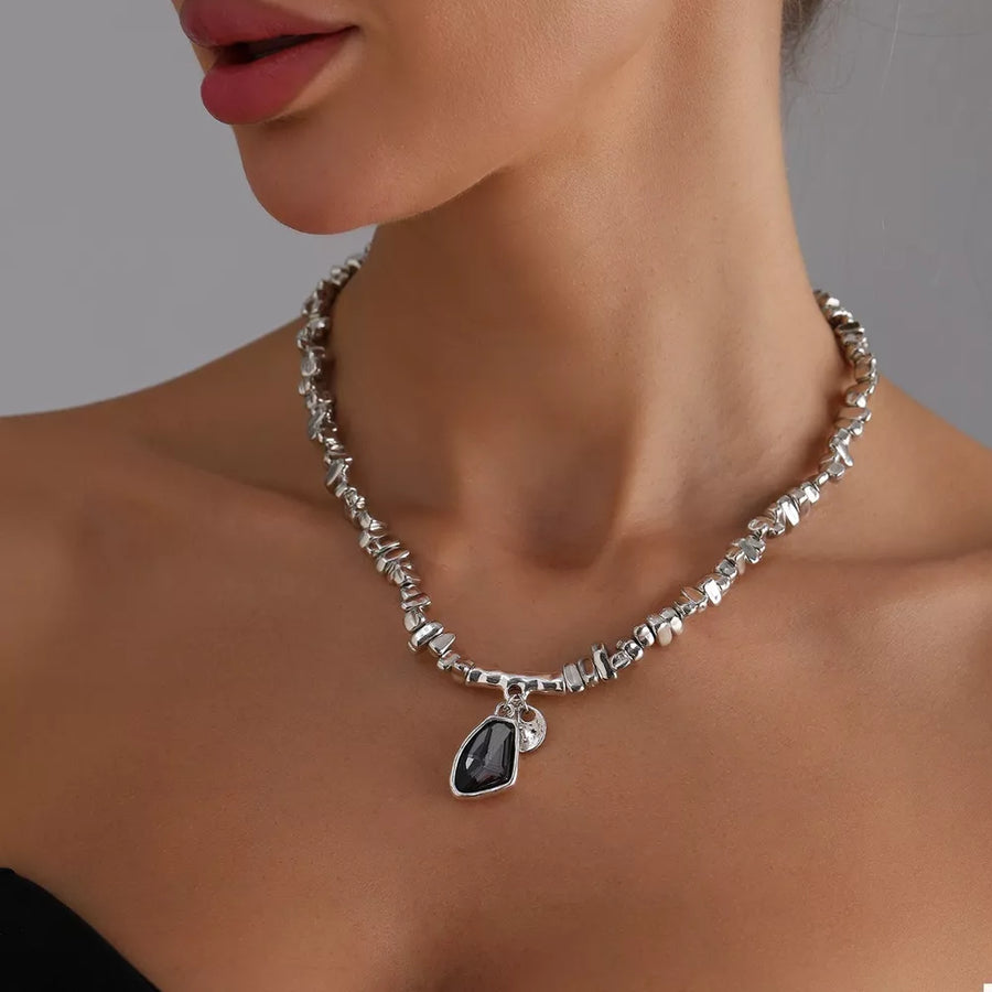 Alloy,Silver-plated,Glass Care instructions: Avoid wearing during exercise, as s necklace in black with straight silhouette