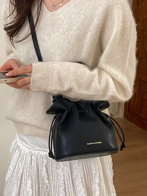 Black with Drawstring Bucket Crossbody Bag