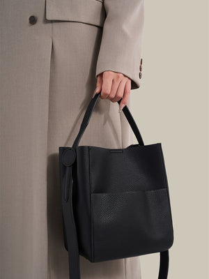 PU Leather Imported Size & crossbody bag in Khaki with bucket silhouette