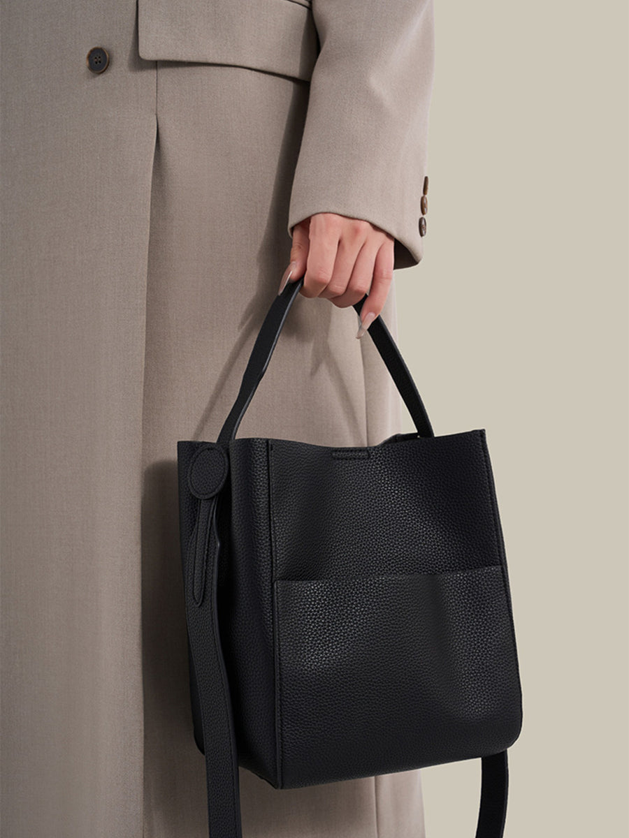 PU Leather Imported Size & crossbody bag in Khaki with bucket silhouette