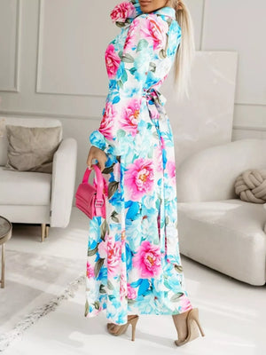 Pastel Blue with Long Sleeve Maxi Shirt Dress