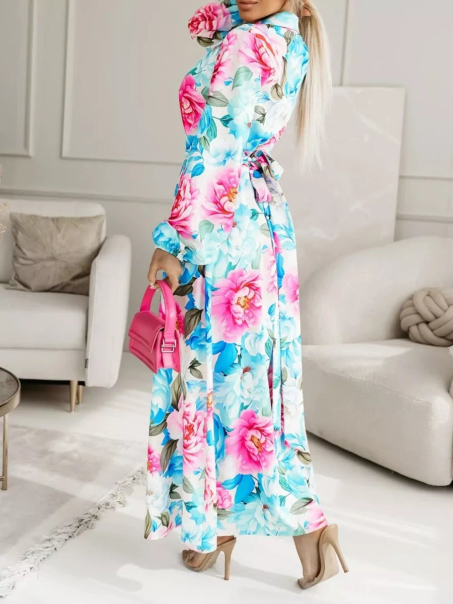 Pastel Blue with Long Sleeve Maxi Shirt Dress