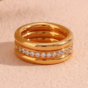 18K Gold-Plated Stainless Steel Zircon Ring Set in clear