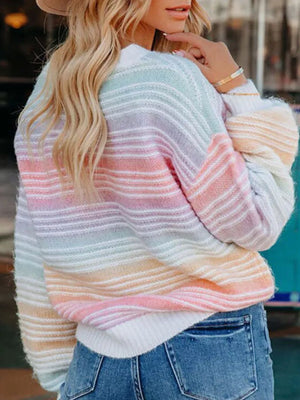 Multicolor pullover sweater with hip-length and pullover