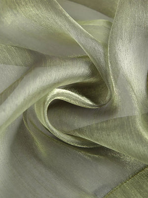 Sheer Front Tie Detail Long Sleeve Shirt in metallic olive green