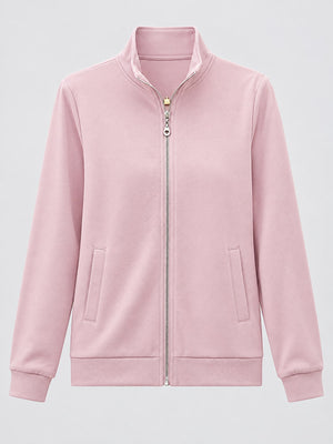 Pink sweatshirt with hip-length and zip-front