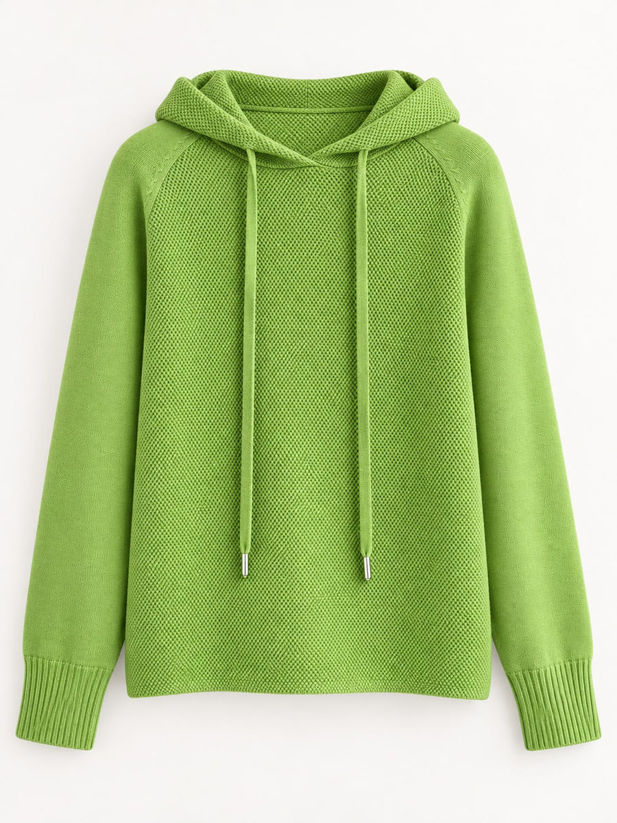 Drawstring Long Sleeve Hooded Knit Sweater in Klein Blue with drawstring