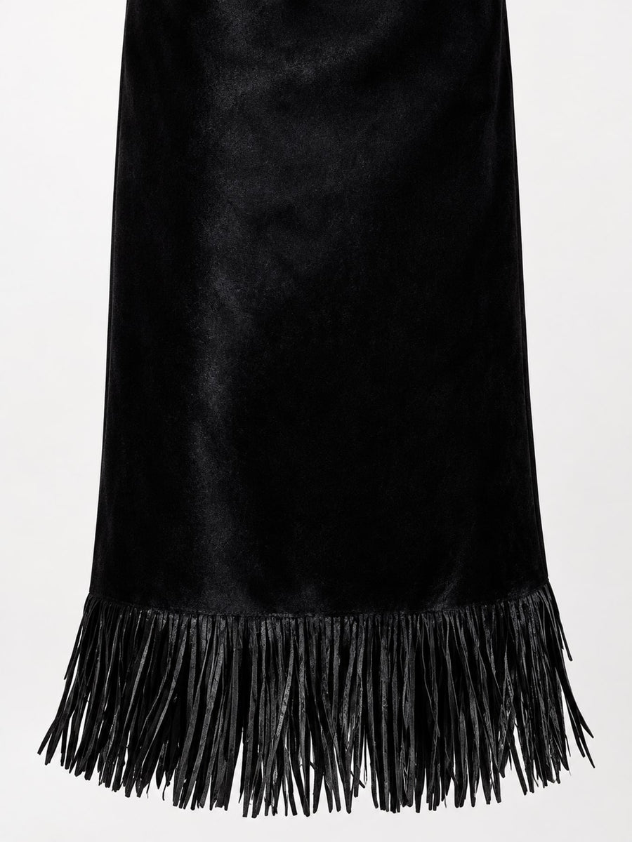 midi skirt in Black with fringe and midi