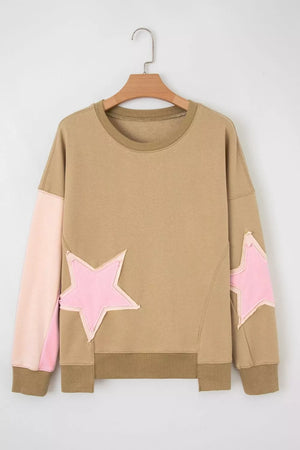 sweatshirt in camel with oversized and hip-length