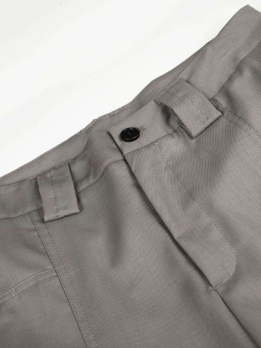 slate gray wide-leg pants with full-length and button and zip-front