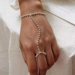 18k Gold-plated Alloy Rhinestone Bracelet With Ring in clear with rhinestone embellishment