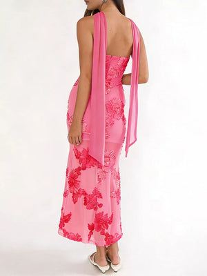 fuchsia maxi dress featuring embroidered and floral