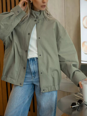 Snap Down Dropped Shoulder Jacket in Light Green with buttoned