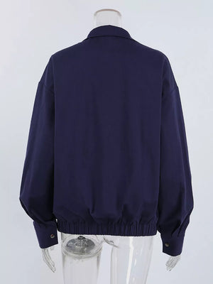 Navy relaxed bomber jacket with collared