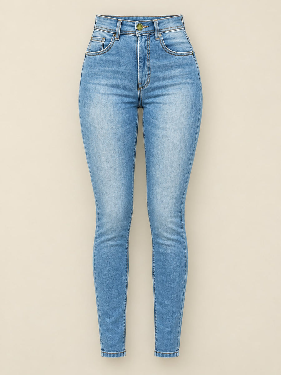 High-Waisted Sculpting Skinny Jeans in navy blue with washed