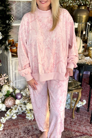 Dusty Pink pajama set featuring plus-size and camouflage