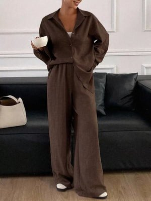 two-piece set in Black with collared and long sleeve