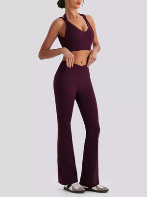 Seamless Criss-cross V-neck Tank And Leggings Set in Dark Navy with Zipper