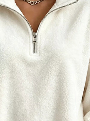 Full Size Quarter-zip Fleece Sweatshirt Plus Size in Dark Blue with plus-size
