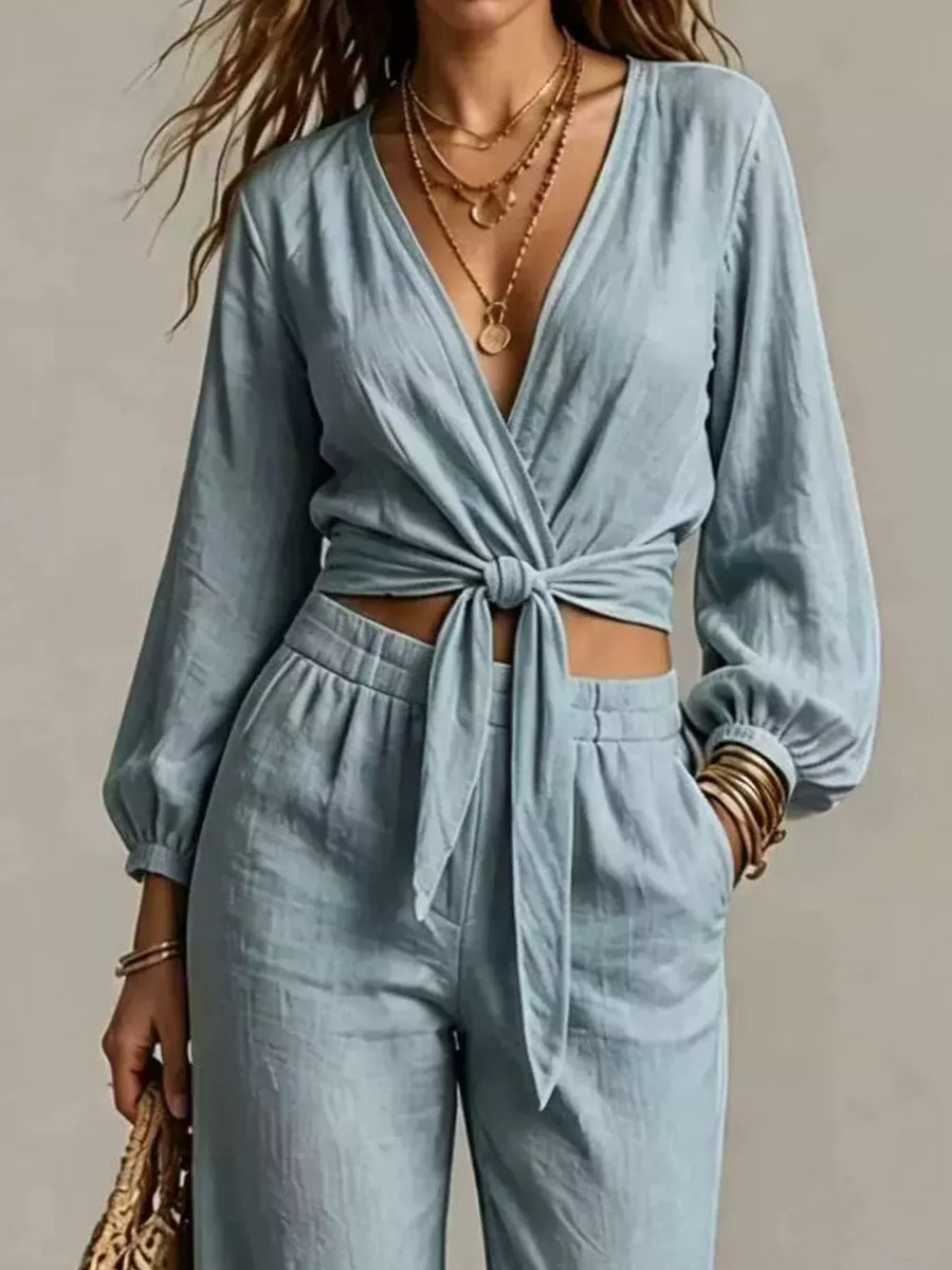 Two-Piece Set in Black with tied and cropped
