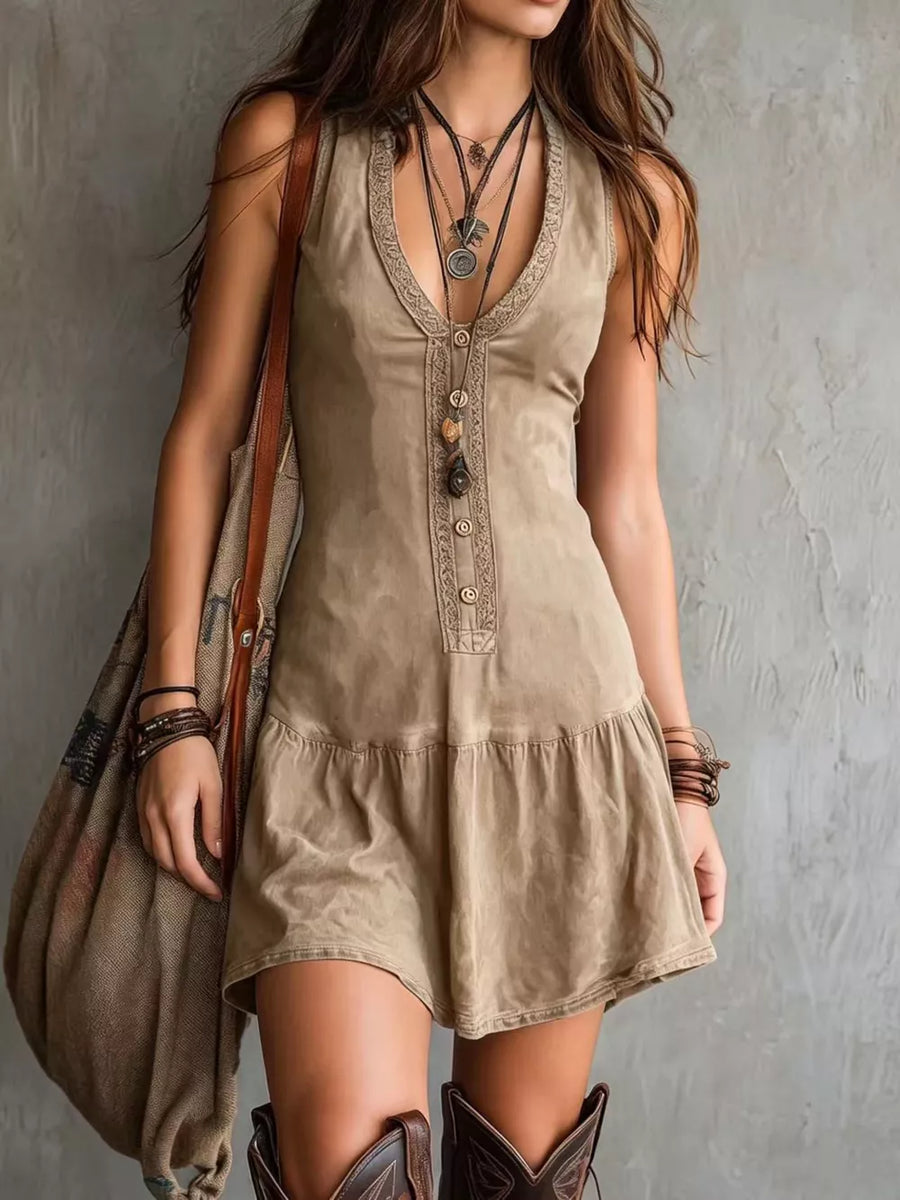 Blue A-line mini dress with v-neck