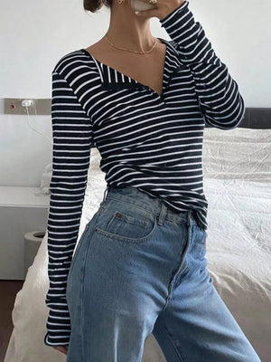 white henley with stretchy and long sleeve