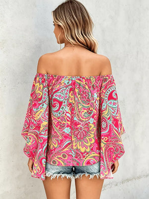 bohemian off-shoulder top in Blue with off-shoulder
