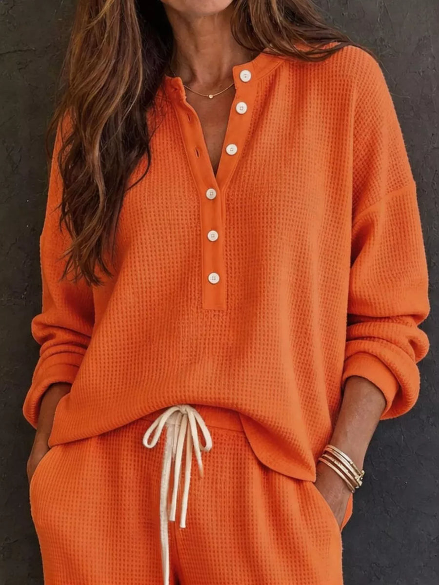 Dusty Pink lounge set featuring waffle-knit and waffle-knit