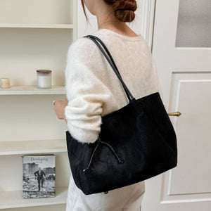 Suede Imported Size & tote in Black with boxy silhouette