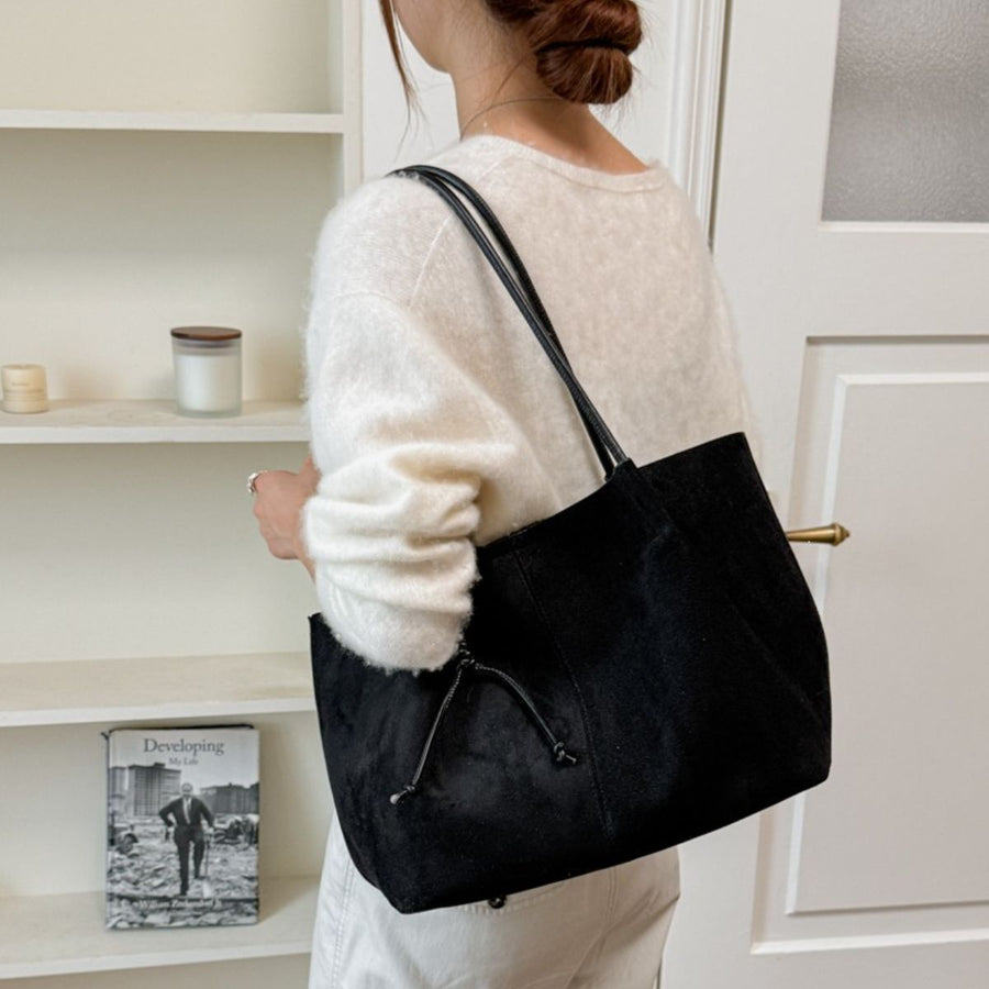 Suede Imported Size & tote in Black with boxy silhouette