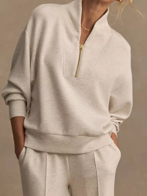 100% polyester Care instructions: Machine wash cold sweatshirt and wide-leg pants set in Apricot with relaxed top, wide-leg