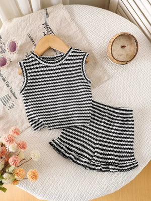 Black Children S Striped Tank And Shorts Set