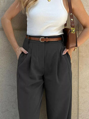 High-waisted Pleated Pants in Army Green