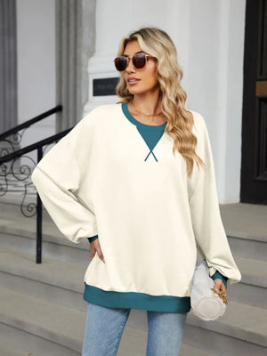 sweatshirt in Orange-Red with contrast trim and tunic-length