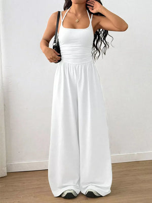 Dark Blue jumpsuit with wide-leg and spaghetti strap