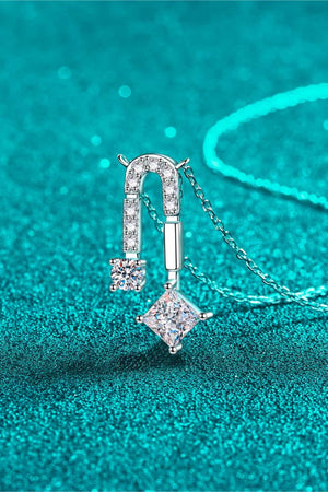 Silver geometric moissanite pendant necklace with square and round stones