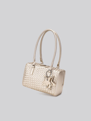 Champagne handbag with zip and woven texture